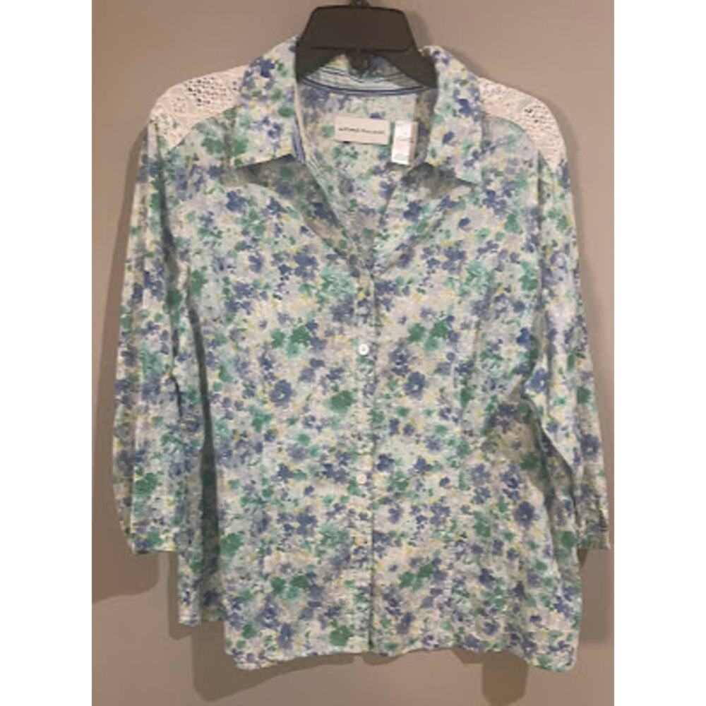 Alfred Dunner Floral Print Lace Blouse - Size 18